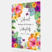 トロピカルカラフルフローラフロステッド結婚の歓迎 アクリルサイン (傾斜)