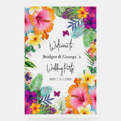 トロピカルカラフルフローラフロステッド結婚の歓迎 アクリルサイン (正面)