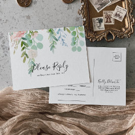 トロピカルカラフルフローラメニュー選択RSVPポストカード ポストカード