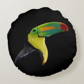 トロピカルカラフルブラックイエローグリーントゥーカン ラウンドクッション (裏面)