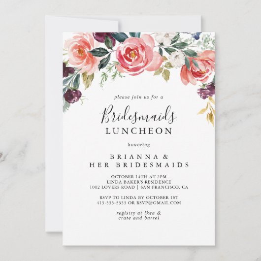 トロピカルカラフルブリデスメイドランチョンシャワー 招待状 (正面)