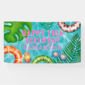 トロピカルカラフルプールパーティー誕生日 横断幕 (横)
