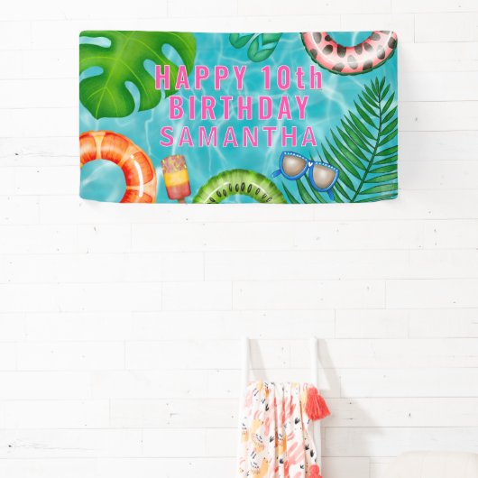 トロピカルカラフルプールパーティー誕生日 横断幕 (インサイチュ)