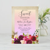 トロピカルカラフル金ゴールドブルゴーニュフラワースウィート16 招待状 (スタンド正面)