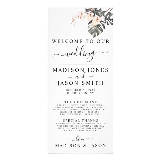 トロピカルカラリリミニマル結婚式 プログラム (正面)