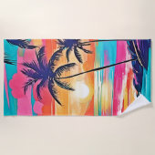 トロピカルカラーグローサンセットデザイン ビーチタオル (正面)