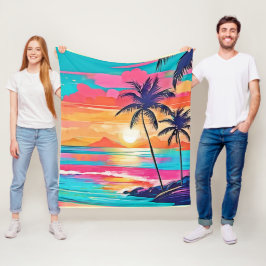 トロピカルカラーグローサンセットデザイン フリースブランケット