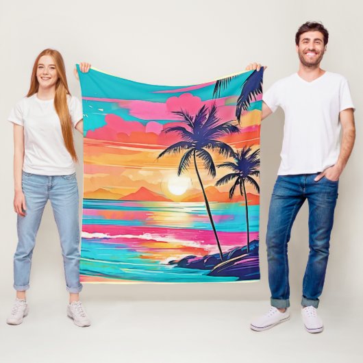 トロピカルカラーグローサンセットデザイン フリースブランケット (インサイチュ)