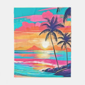 トロピカルカラーグローサンセットデザイン フリースブランケット (正面)