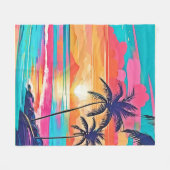 トロピカルカラーグローサンセットデザイン フリースブランケット (正面(横))