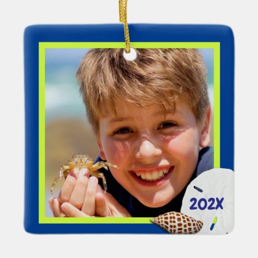 トロピカルカラーズシーシェルスクリスマスフォトオーナメント セラミックオーナメント (正面)