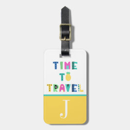 トロピカルカラーブロックキッドのイニシャル ラゲッジタグ