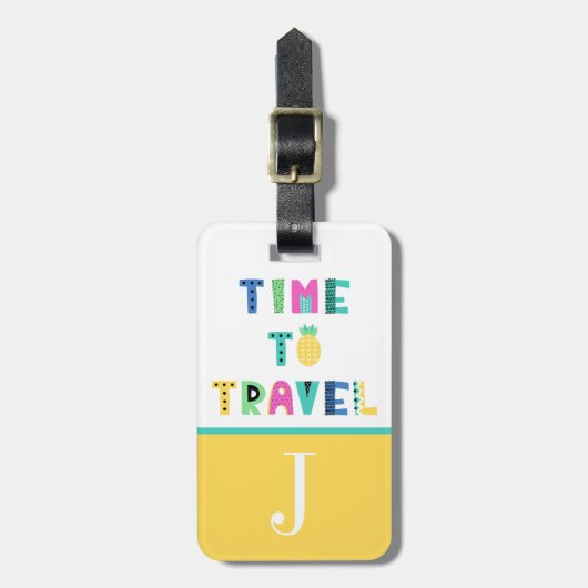 トロピカルカラーブロックキッドのイニシャル ラゲッジタグ (正面縦)