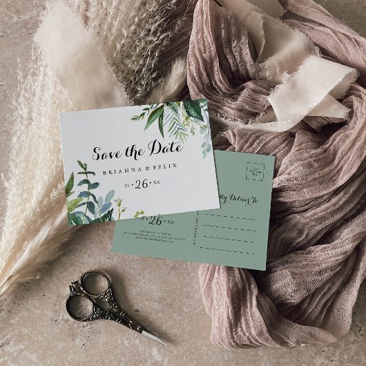 トロピカルカリグラフィー水平Save the Date ポストカード