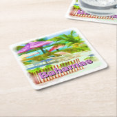 トロピカルカリブのアイランドビーチシーン – お土産 スクエアペーパーコースター (アングル)