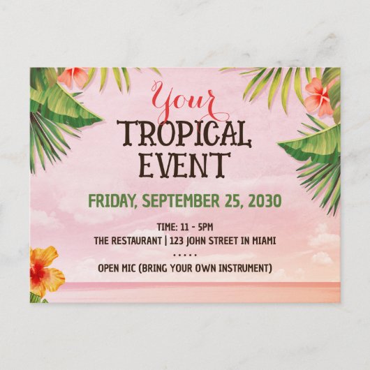 トロピカルカリブのビーチサンセットイベントはがき ポストカード (正面)