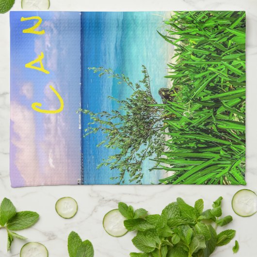 トロピカルカンクンメキシコビーチシーパラダイス キッチンタオル (折り畳み)