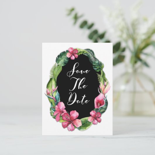 トロピカルガーデンの花と葉 Save the Date 案内ポストカード (スタンド正面)