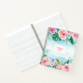 トロピカルガーデンキュートピンクブルーフローラ水彩 ノートブック (内部)