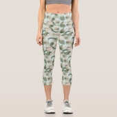 トロピカルガーデンフローラオーキッド&パームパターン カプリレギンス (正面)