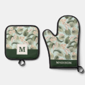 トロピカルガーデンフローラオーキッド&パームパターン 鍋つかみ&鍋敷きセット (正面)