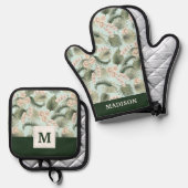 トロピカルガーデンフローラオーキッド&パームパターン 鍋つかみ&鍋敷きセット (正面/裏面)