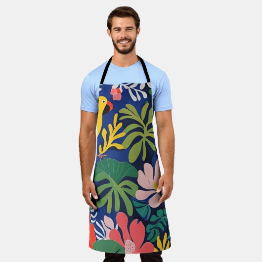 トロピカルガーデンモダン表現主義アートワーク エプロン (着用した状態)