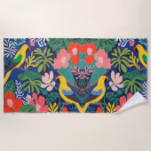 トロピカルガーデンモダン表現主義アートワーク ビーチタオル (正面)