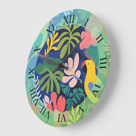 トロピカルガーデンモダン表現主義アートワーク ラージ壁時計 (傾斜)