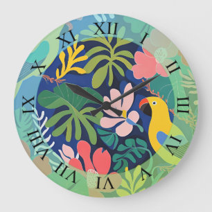 トロピカルガーデンモダン表現主義アートワーク ラージ壁時計