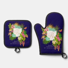 トロピカルガーデンモノグラム海軍 鍋つかみ&鍋敷きセット
