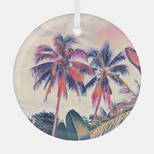 トロピカルガーデン、サンセットパームシーン。 ガラスオーナメント (正面)