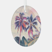 トロピカルガーデン、サンセットパームシーン。 ガラスオーナメント (正面左)