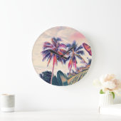 トロピカルガーデン、サンセットパームシーン。 ラージ壁時計 (ホーム)