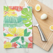 トロピカルガーデン、ハイビスカス、プルメリア、パームの葉 キッチンタオル (四つ折り)