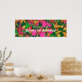 トロピカルガーデン フラワーバースデーパーティーバナー ポスター (キッチン)