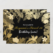 トロピカルガーデン 葉 ゴールド&ブラックの招待状 招待状 (正面/裏面)