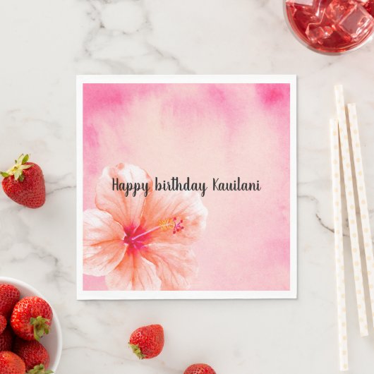 トロピカルガーリーピンクピーチハイビスカスフラワー スタンダードランチョンナプキン (インサイチュ)