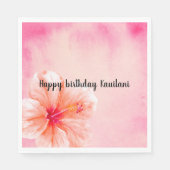 トロピカルガーリーピンクピーチハイビスカスフラワー スタンダードランチョンナプキン (正面)