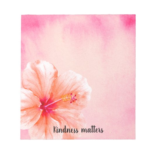 トロピカルガーリーピンクピーチハイビスカスフラワー ノートパッド (正面)