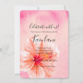 トロピカルガーリーピンクピーチハイビスカスフラワー 招待状 (正面)