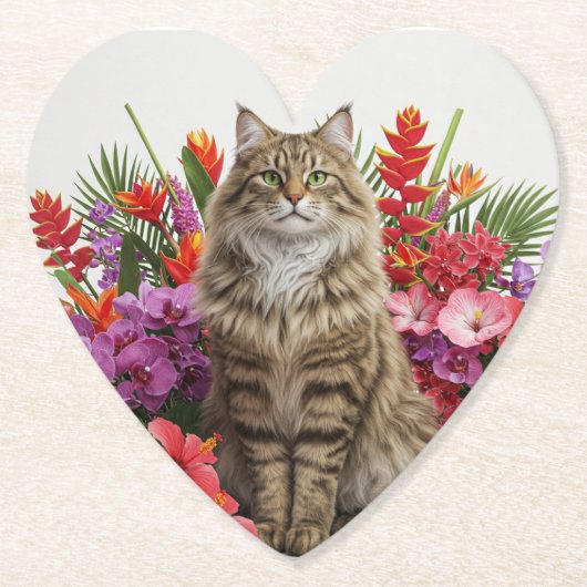 トロピカルキャットハート紙コースターデザイン。 ペーパーコースター (正面)