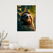 トロピカルキャノピーに愛らしいナマケモノ ポスター (キッチン)