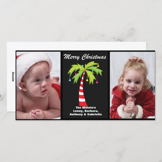 トロピカルキャンディーケーンパームツリーフォトクリスマスカード シーズンカード (正面/裏面)