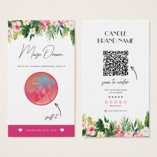 トロピカルキャンドルの香りカード、キャンドルサンプル挿入 (正面&裏面)