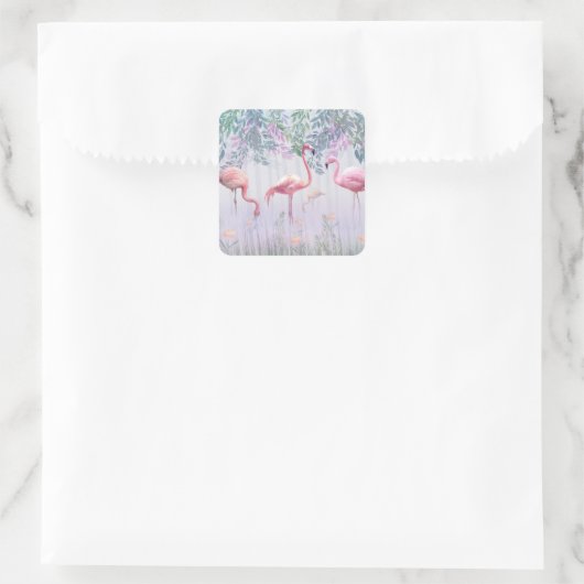 トロピカルキュートファミリーピンクフラミンゴ スクエアシール (バッグ)
