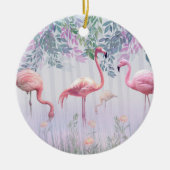 トロピカルキュートファミリーピンクフラミンゴ セラミックオーナメント (正面)