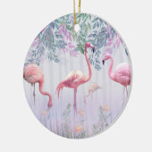 トロピカルキュートファミリーピンクフラミンゴ セラミックオーナメント (左)