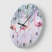 トロピカルキュートファミリーピンクフラミンゴ ラージ壁時計 (傾斜)