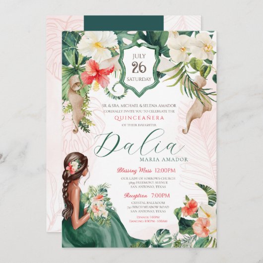 トロピカルキンセアニェラ誕生日 招待状 (正面/裏面)